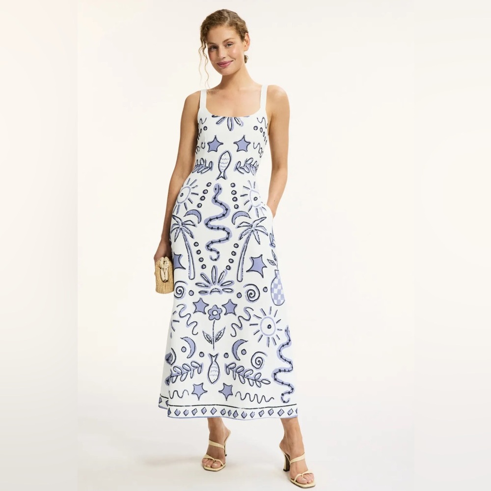 Cleobella Shelley Maxi Ankle Sleeveless Dress White Blue Cotton Linen Size M NWT